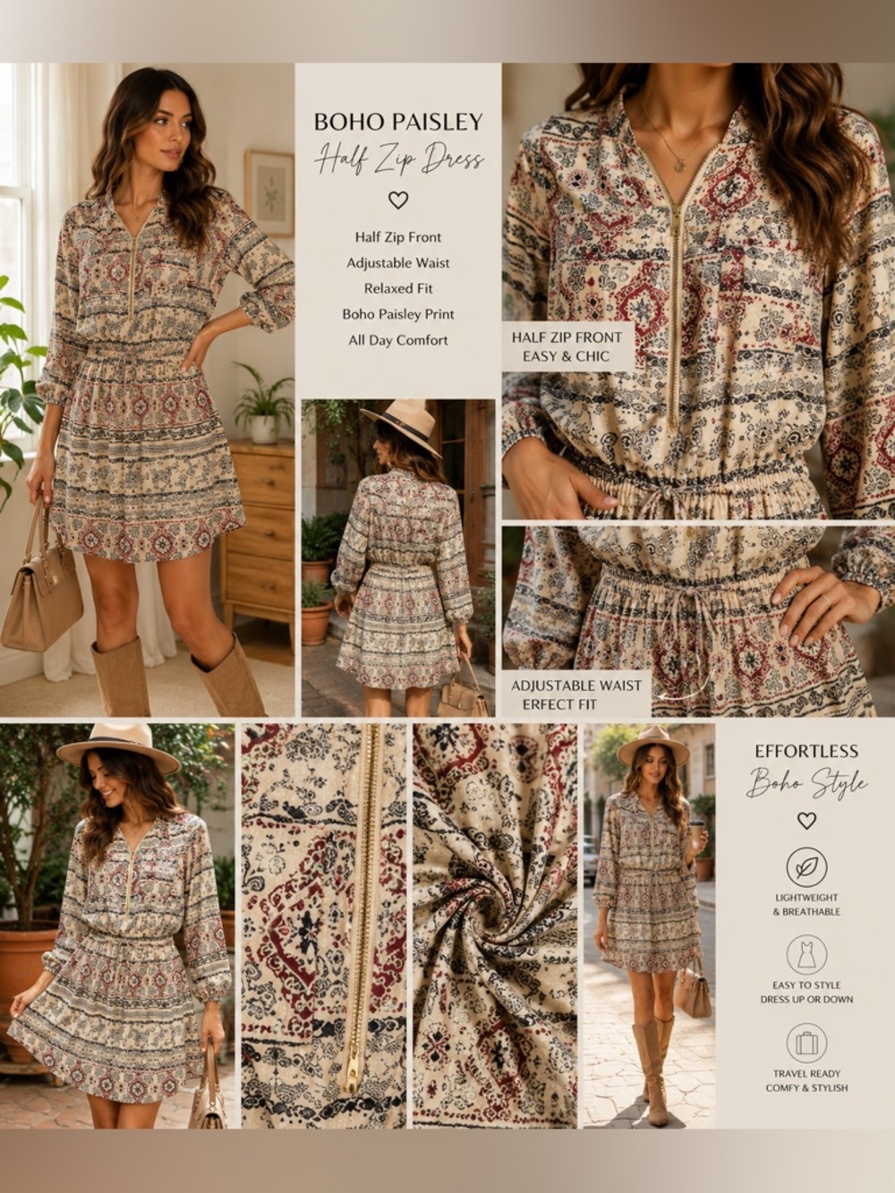 Justify Boho Elephant Paisley Zip Front Dress Women’s Medium Festival‎ Western